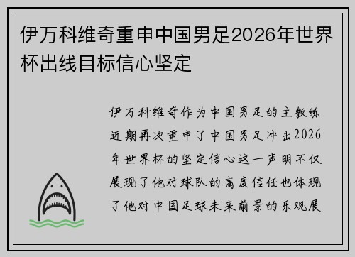 伊万科维奇重申中国男足2026年世界杯出线目标信心坚定 伊万科维奇重申中国男足2026年世界杯出线目标信心坚定
